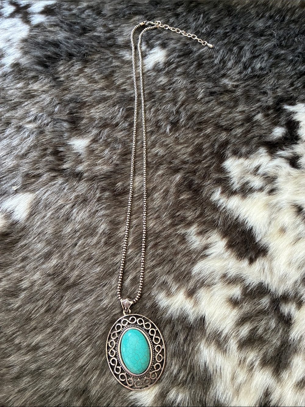 Silver-Tone Turquoise Oval Pendant Necklace - Women Jewelry